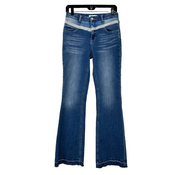 Vervet Jean Women 28 Flare Distressed Raw Hem Mid Rise Stretch Denim Pant 1061R2 - Picture 1 of 12